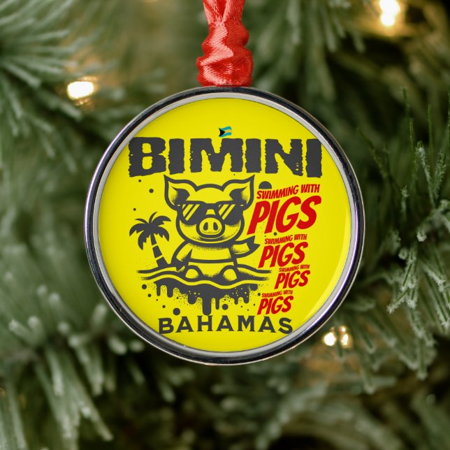 Bahamas Souvenir Gift: Bimini Bahamas Swimming Gri Julgransprydnad Metall (Träd)