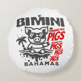 Bahamas Souvenir Gift: Bimini Bahamas Swimming Gri Rund Kudde