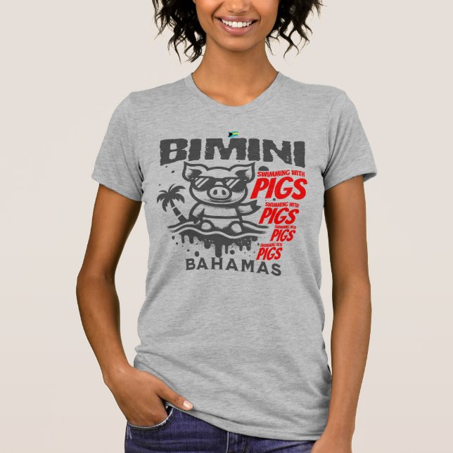 Bahamas Souvenir Gift: Bimini Bahamas Swimming Gri T Shirt (Framsida)