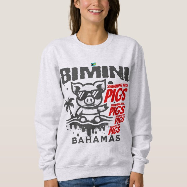 Bahamas Souvenir Gift: Bimini Bahamas Swimming Gri T Shirt (Framsida)
