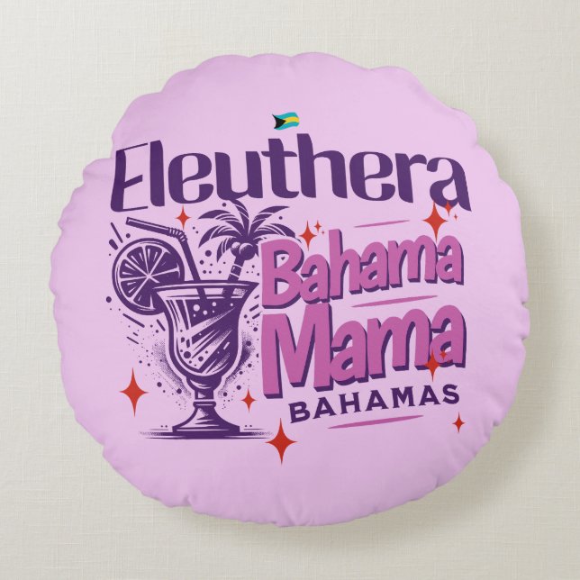 Bahamas Souvenir Gift: Eleuthera Bahama Mamma Rund Kudde (Framsidan)