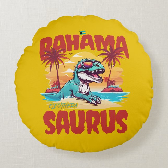 Bahamas Souvenir Gift: Eleuthera Bahama Saurus Rund Kudde (Framsidan)