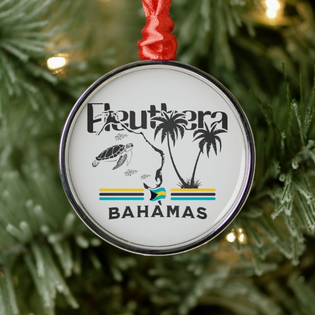 Bahamas Souvenir Gift: Eleuthera Bahamas Flagga Julgransprydnad Metall (Träd)