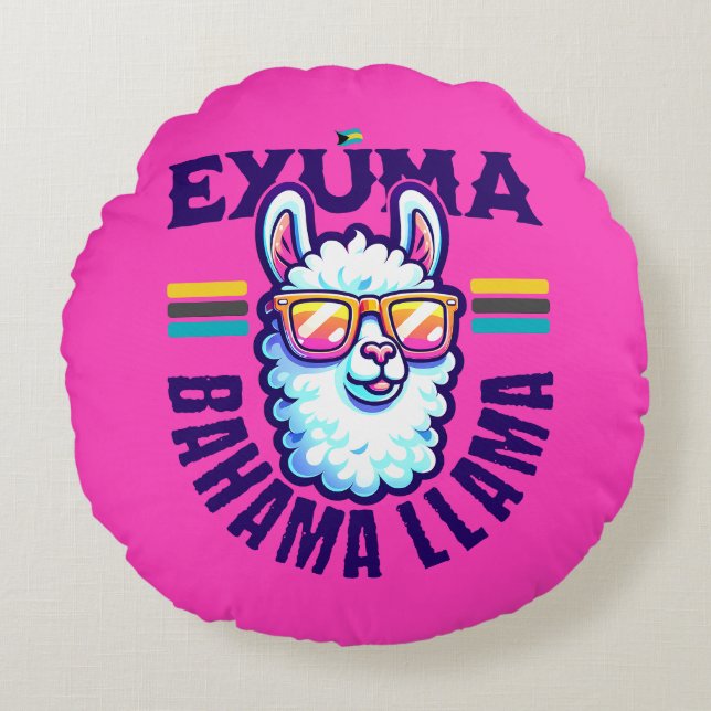 Bahamas Souvenir Gift: Exuma Bahamas Bahama Llama Rund Kudde (Framsidan)