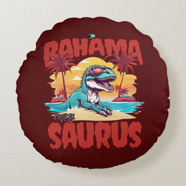 Bahamas Souvenir Gift: Exuma Bahamas Bahama Saurus Rund Kudde (Framsidan)