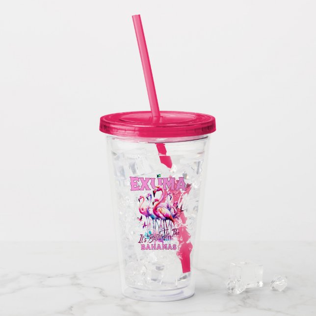 Bahamas Souvenir Gift: Exuma Bahamas Flamingo Take Away Mugg (Framsida Ice)