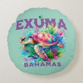 Bahamas Souvenir Gift: Exuma Bahamas Sea Turtle Rund Kudde