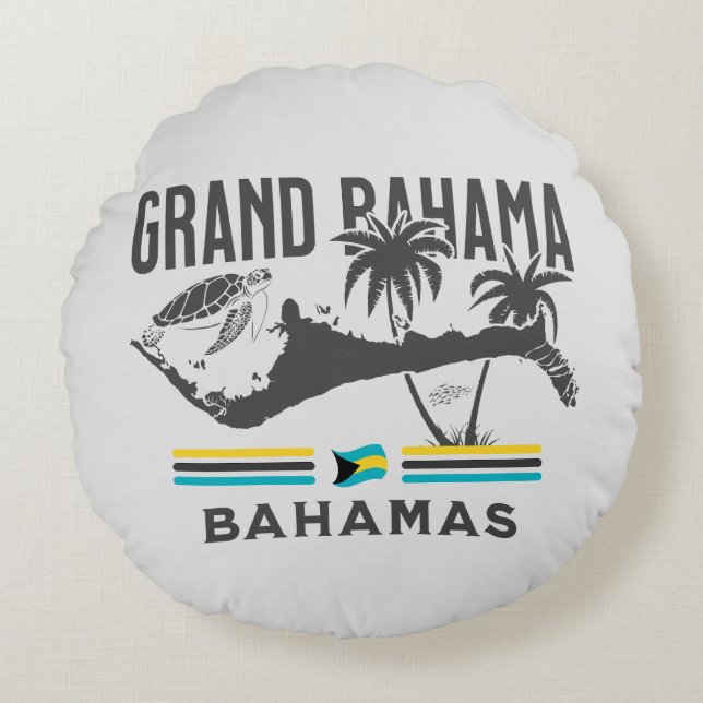 Bahamas Souvenir Gift: Grand Bahama Independence Rund Kudde (Framsidan)