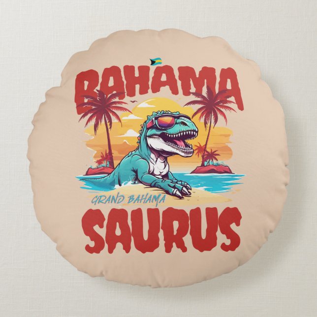Bahamas Souvenir Gift: Grand Bahama Saurus T-Rex Rund Kudde (Framsidan)
