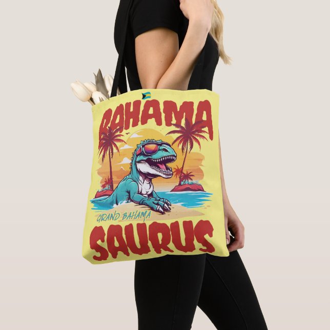 Bahamas Souvenir Gift: Grand Bahama Saurus T-Rex Tygkasse (Närbild)