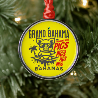 Bahamas Souvenir Gift: Grand Bahama Swimming Grisa Julgransprydnad Metall