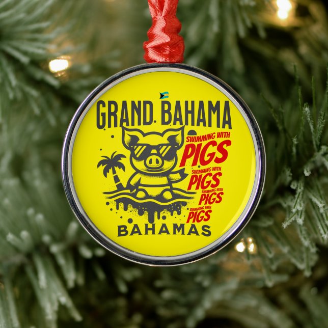Bahamas Souvenir Gift: Grand Bahama Swimming Grisa Julgransprydnad Metall (Träd)