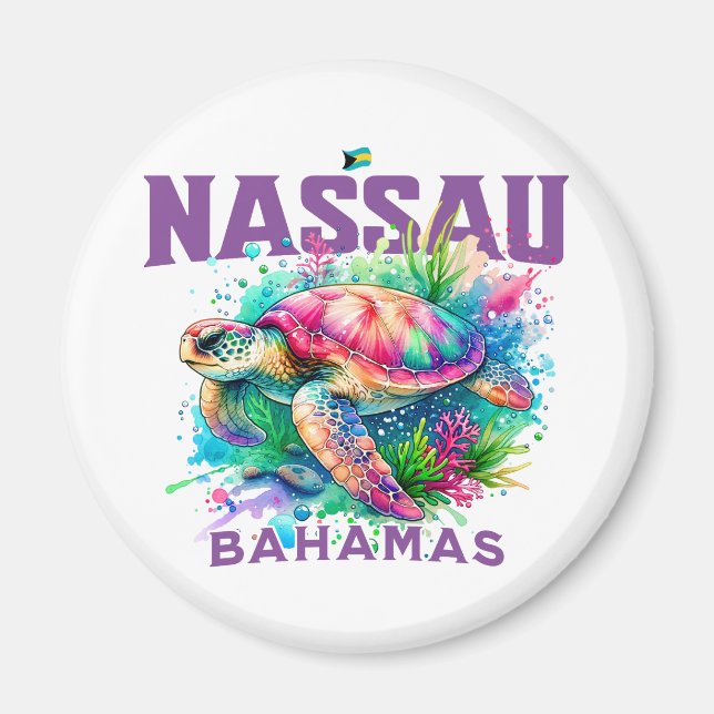 Bahamas Souvenir Gift: Nassau Bahamas Sea Turtle Magnet (Framsidan)
