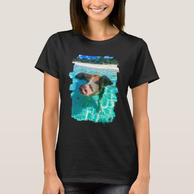 Bahamas Swimming Gris Västindien Beach Resor Summa T Shirt (Framsida)