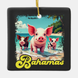 Bahamas Swimming Grisar - Exuma Gris Beach Äventyr Julgransprydnad Keramik