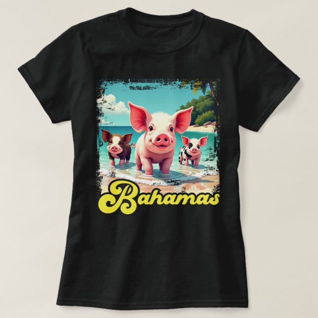 Bahamas Swimming Grisar - Exuma Gris Beach Äventyr T Shirt (Design framsida)