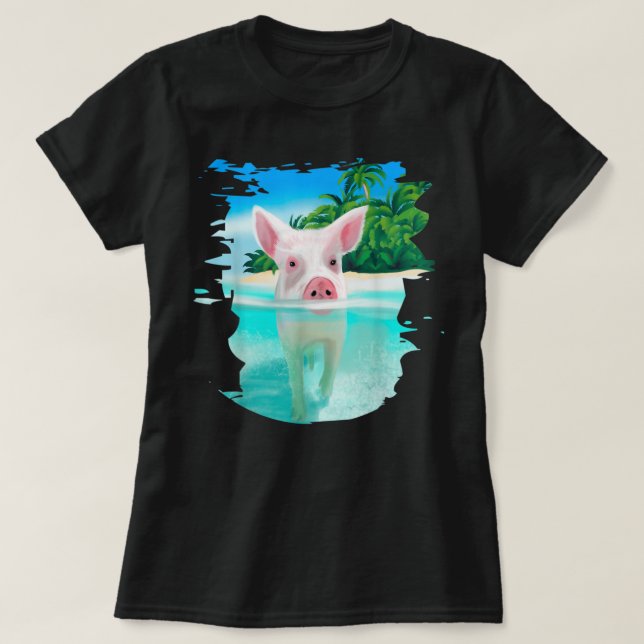 Bahamas Swimming Grisar Gris Simma Beach Helgdagar T Shirt (Design framsida)