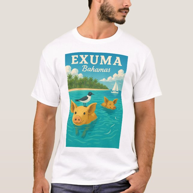 Bahamas Swimming Grisar Tropical Beach Exuma 2025 T Shirt (Framsida)