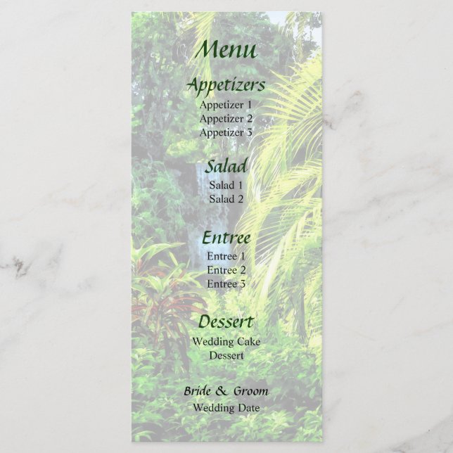 Bahamas - Tropical Waterfall Bröllop Menu Meny (Framsida)