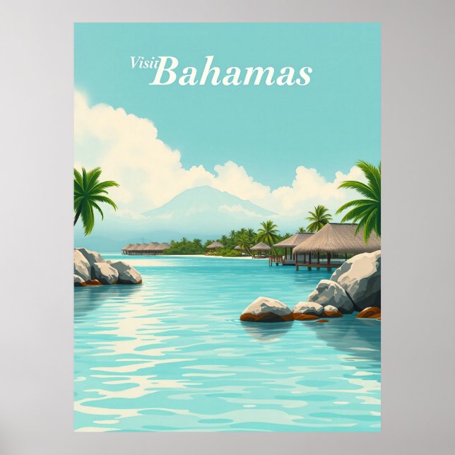Bahamas – Turkosa vatten Vintage illustration Poster (Framsidan)