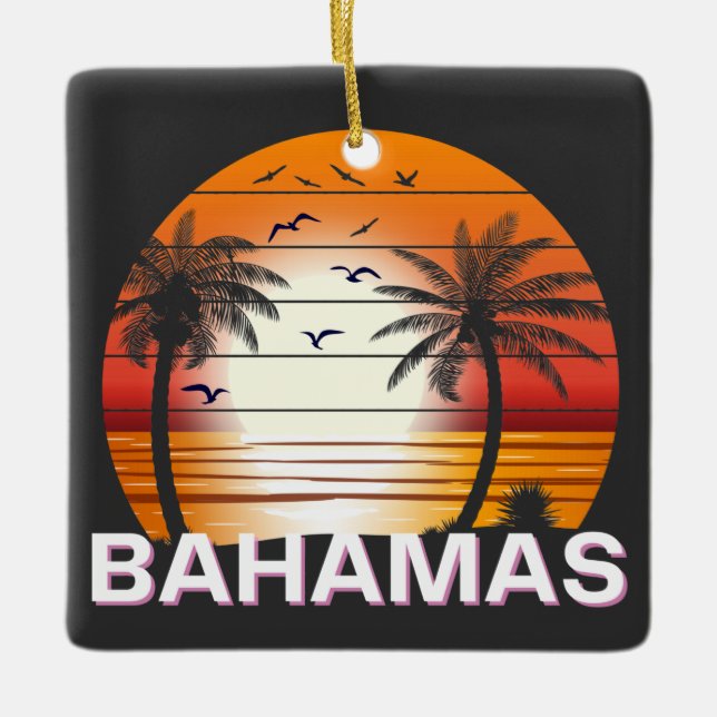 Bahamas Vintage Handflatan Träd Sommarbuss Julgransprydnad Keramik (Framsida)