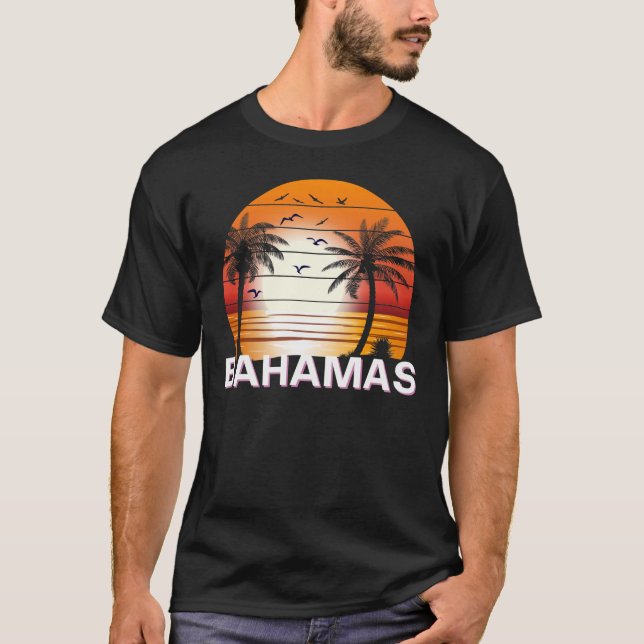 Bahamas Vintage Handflatan Träd Sommarbuss T Shirt (Framsida)