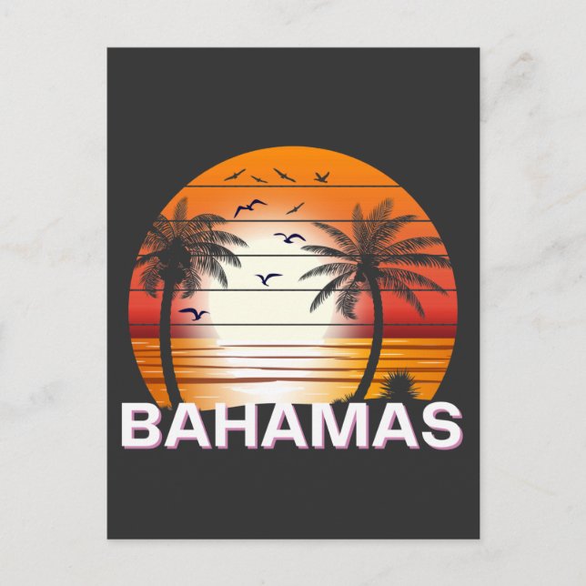 Bahamas Vintage Handflatan Träd Sommarbuss Vykort (Framsida)
