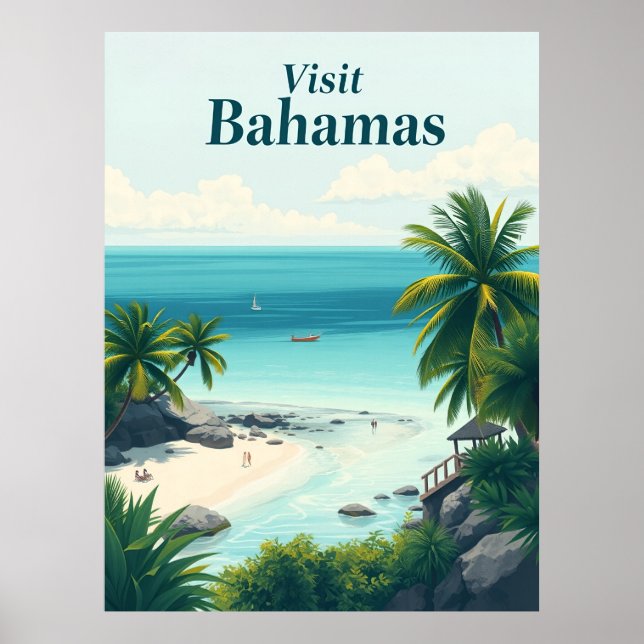 Bahamas Vintage Travel Illustration Poster (Framsidan)