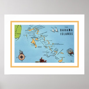 Bahamasöarna Karta 18x24 Poster