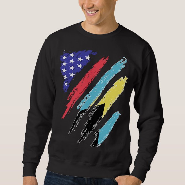 Bahamian American Patriot Grown Heart Flagga Rand Lång Ärmad Tröja (Framsida)