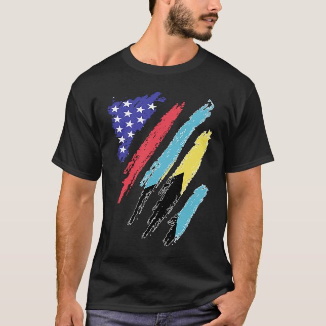 Bahamian American Patriot Grown Heart Flagga Rand T Shirt (Framsida)