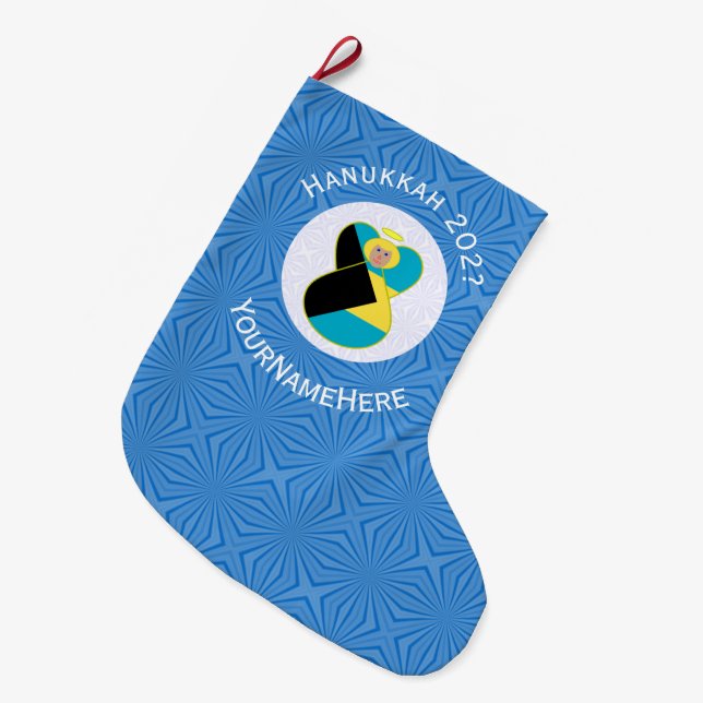 Bahamian Flagga Angel Hanukkah Blonde Stor Julstrumpa (Framsidan (Hängande))