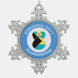 Bahamian Flagga Blonde Angel Hanukkah Personlig Snöflinga Pewter Julgransprydnad