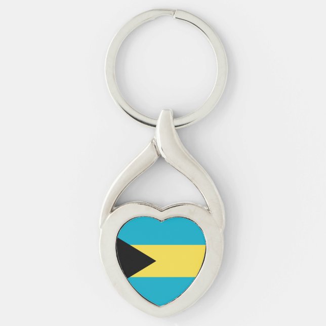 Bahamian Flagga Twisted Heart Silverfärgad Nyckelring (Framsidan)