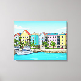 Bahamianska färgrika hus canvastryck