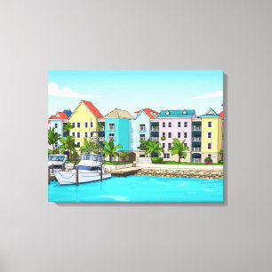 Bahamianska färgrika hus canvastryck