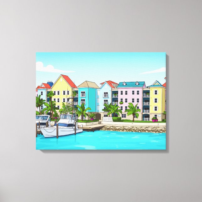Bahamianska färgrika hus canvastryck (Framsida)