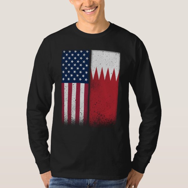 Bahrain Bahraini American Flags Proud USA Bahrain T Shirt (Framsida)