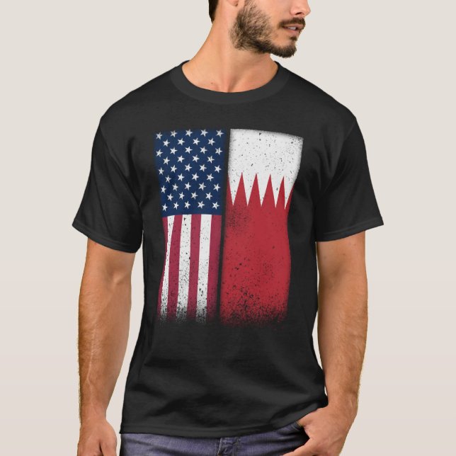 Bahrain Bahraini American Flags Proud USA Bahrain T Shirt (Framsida)
