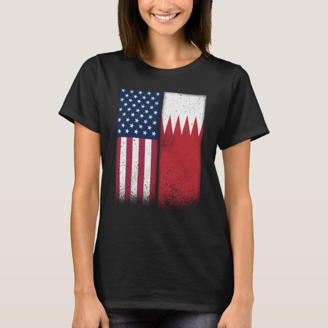 Bahrain Bahraini American Flags Proud USA Bahrain T Shirt (Framsida)
