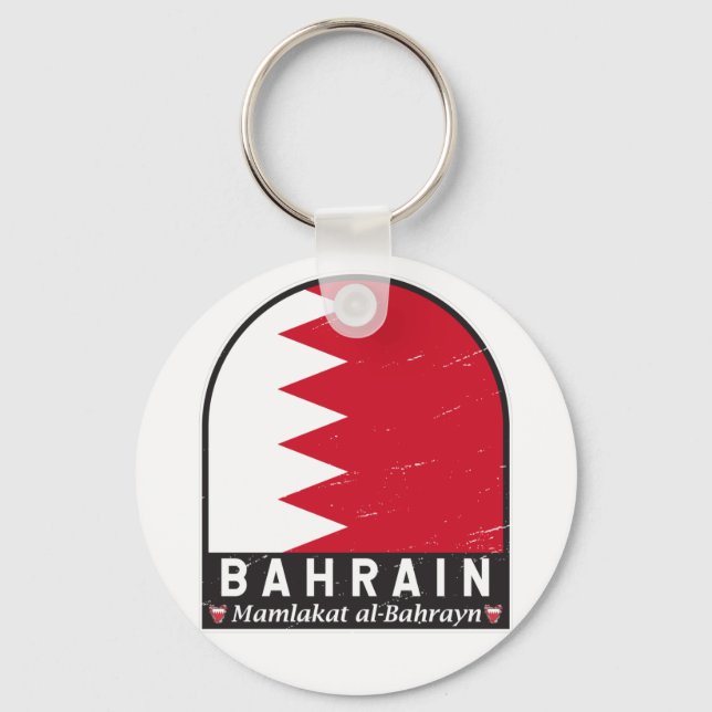 Bahrain Flagga Emblem Distress Vintage Nyckelring (Framsida)