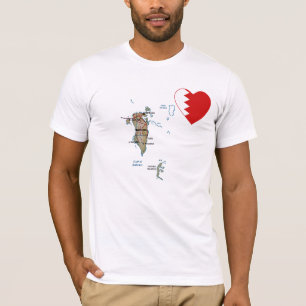 Bahrain Flagga Heart och Karta T-Shirt
