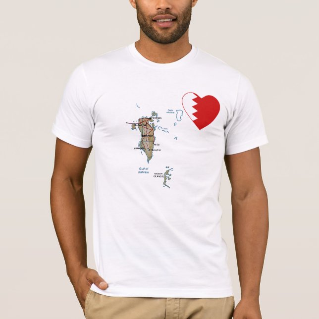 Bahrain Flagga Heart och Karta T-Shirt (Framsida)