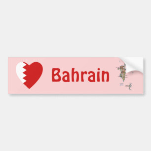 Bahrain Flagga Hjärta + Karta Bumperdekal Bildekal
