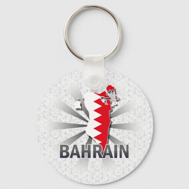 Bahrain Flagga Karta 2.0 Nyckelring (Framsida)