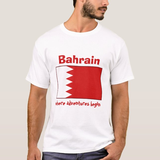 Bahrain flagga + Karta + TextT-tröja Tee (Framsida)
