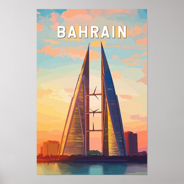 Bahrain Illustration Resa Konst Vintage Poster (Framsidan)