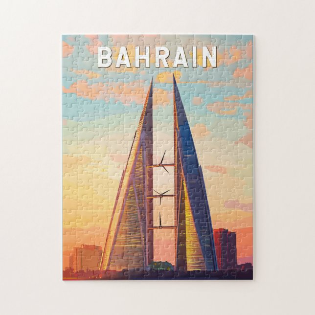 Bahrain Illustration Travel Art Vintage Pussel (Vertikal)