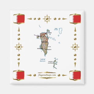 Bahrain Karta + Flaggor Magnet