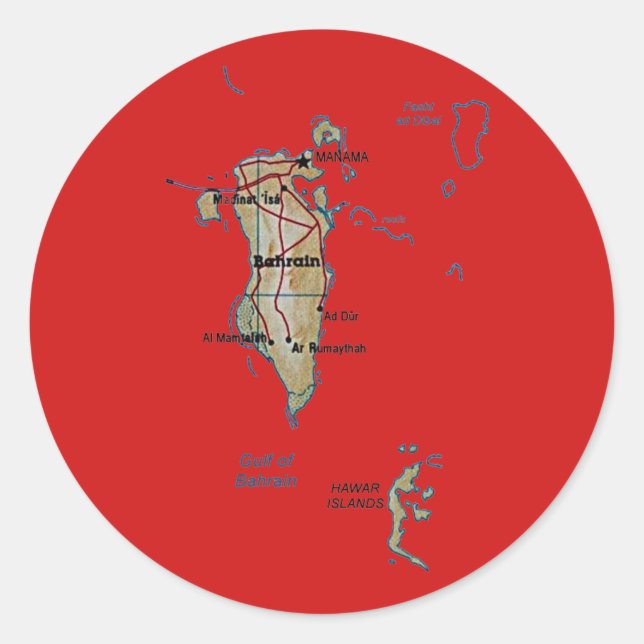 Bahrain Karta Sticker Runt Klistermärke (Framsida)